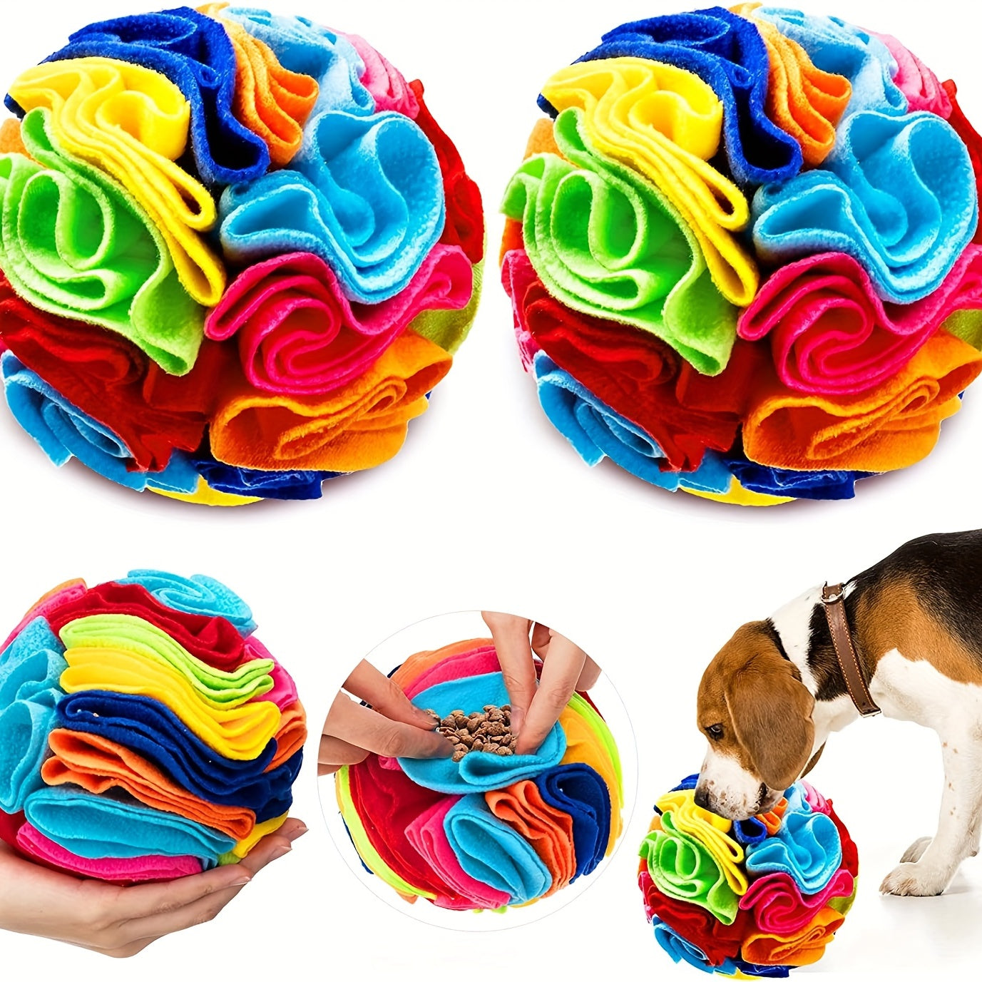 Snuffle ball shown with hidden treats