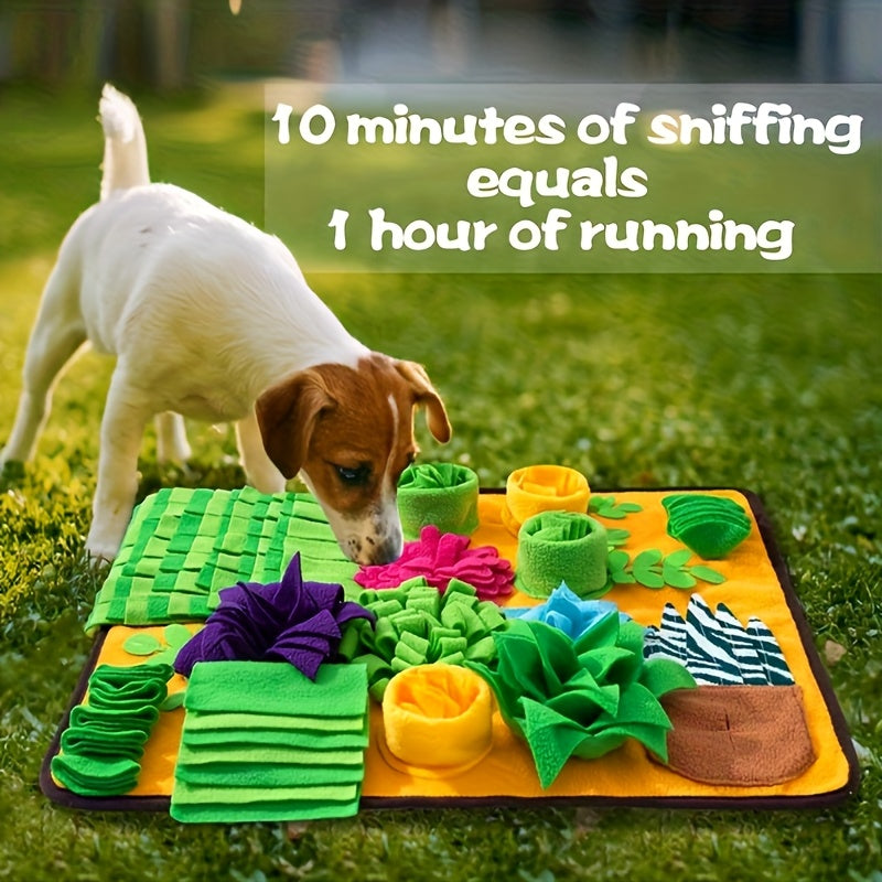 Snuffle mat shown flat for treat hiding
